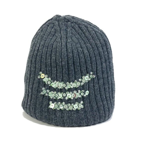 AUTHENTICITY GUARANTEED PRADA apparel Sequin hat Knit hat wool gray - Picture 1 of 14